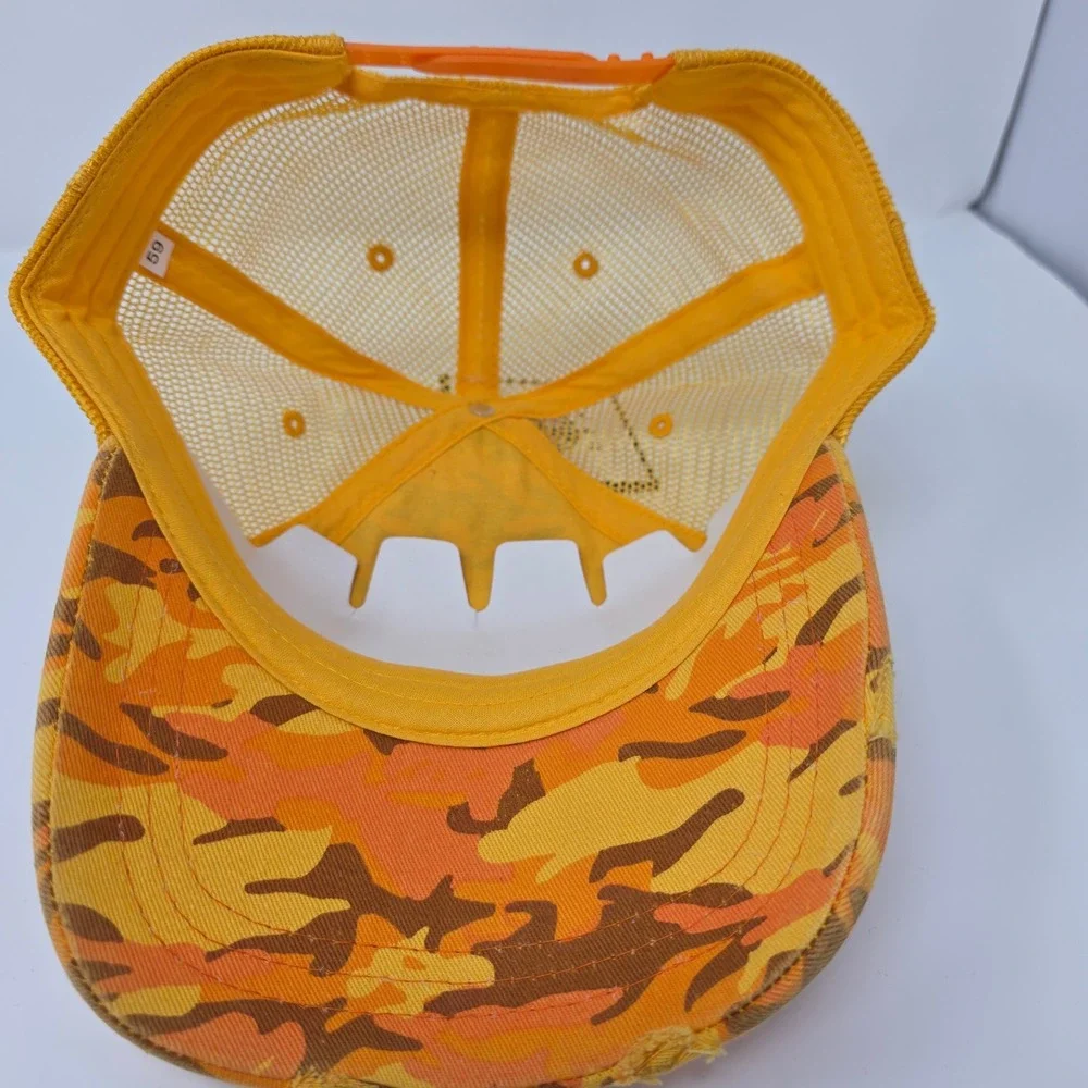HYP Trucker Hat 59CM Orange Camo Cotton Blend Snapback Mesh Yellow 2012 Vintage